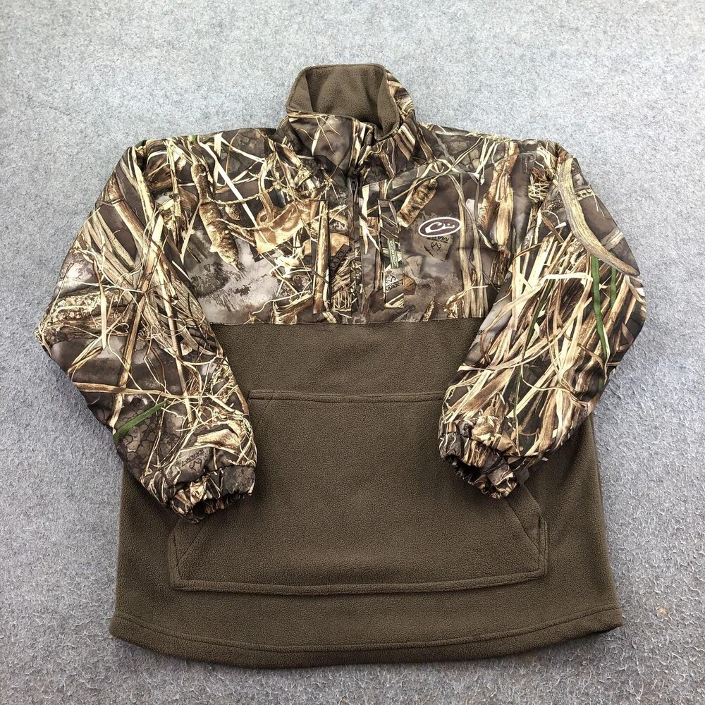 Drake Jacket Youth 14 Brown Camo Fleece 1/4 Zip Anorak Pullover Hunting